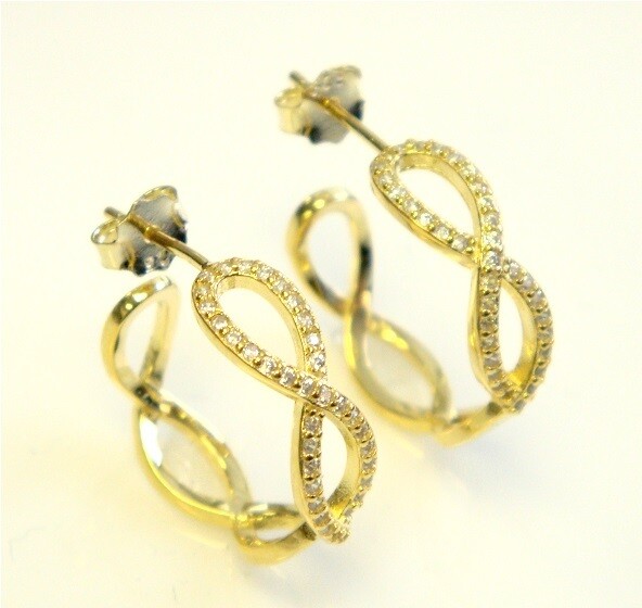 Infinity Simulated Diamond Hoop Earrings 925 Sterling Silver Yellow Gold ER3508