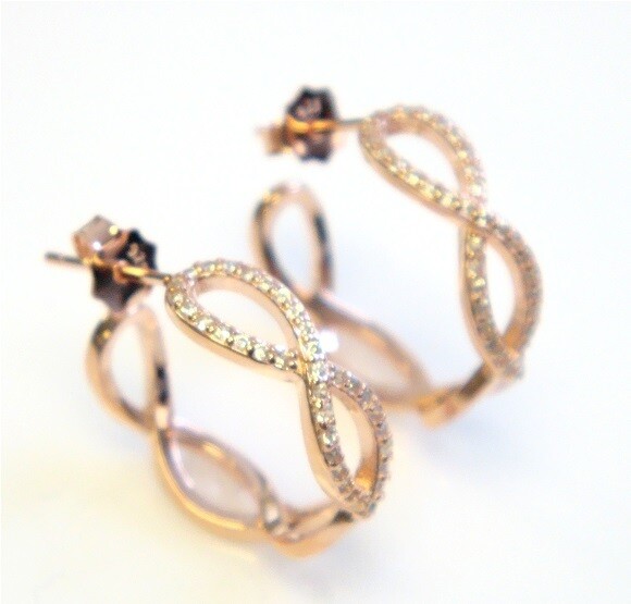 Infinity Simulated Diamond Hoop Earrings 925 Sterling Silver Rose Gold ER3508