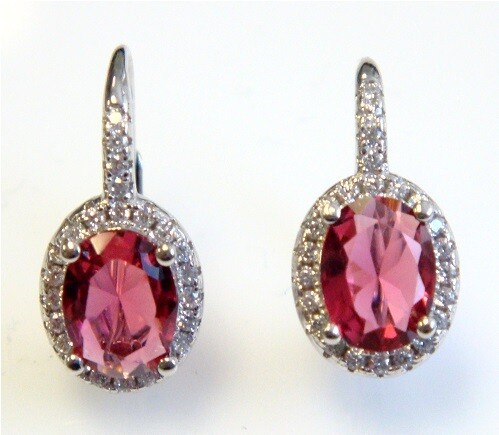 Simulated Diamond &amp; Ruby Earrings 925 Sterling Silver Platinum ER3510