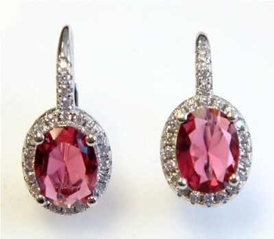 Simulated Diamond & Ruby Earrings 925 Sterling Silver Platinum ER3510