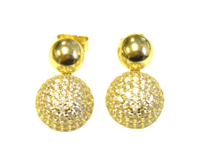 Simulated Diamond Dangle Ball Earrings 925 Sterling Silver, Yellow Gold 3498