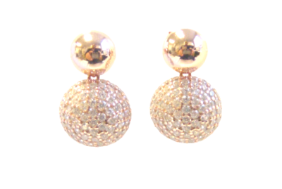 Simulated Diamond Dangle Ball Earrings 925 Sterling Silver, Rose Gold 3498