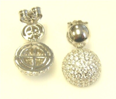 Simulated Diamond Dangle Ball Earrings 925 Sterling Silver, Platinum 3498