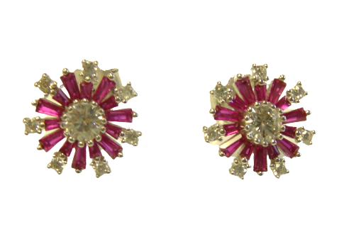 Simulated Diamond Ruby Stud Earrings in 925 Sterling Silver, Platinum Embraced 3497
