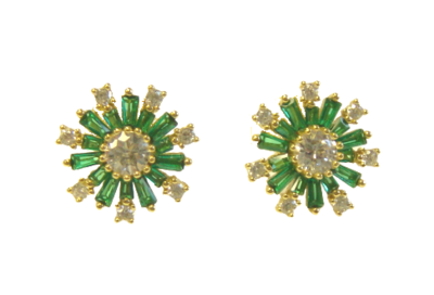 Simulated Diamond Emerald Stud Earrings in 925 Sterling Silver, Gold Embraced 3497