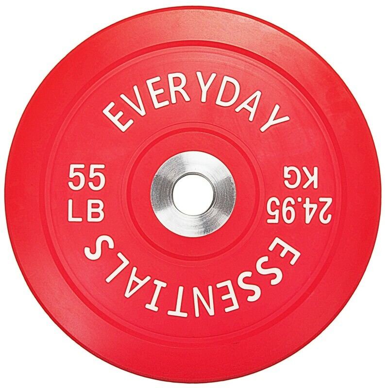 Color Coded Olympic Bumper Plate Weight Plate w Steel Hub, 55 lbs