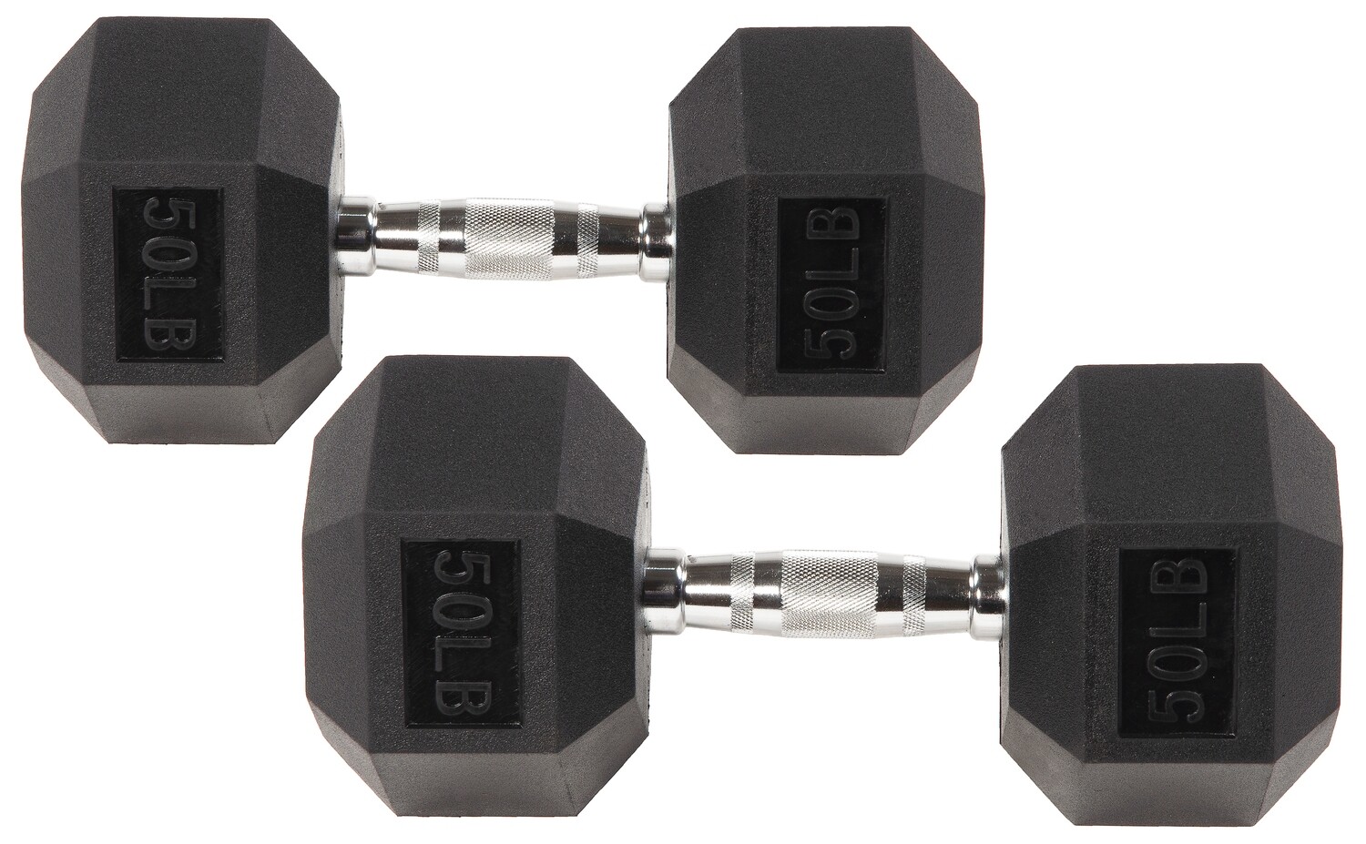 Rubber Encased Hex Dumbbells, 50 lbs Pair