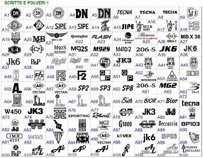 Timbri in gomma per stampa bossoli e cartucce (LOGHI SINGOLI/POLVERI/IMMAGINI ANIMALI)