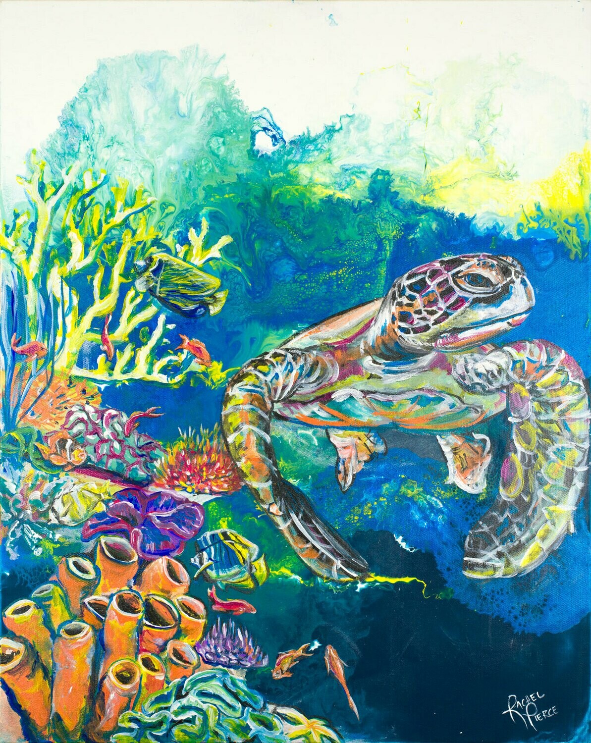 Mother Sea Turtle by the Reef print