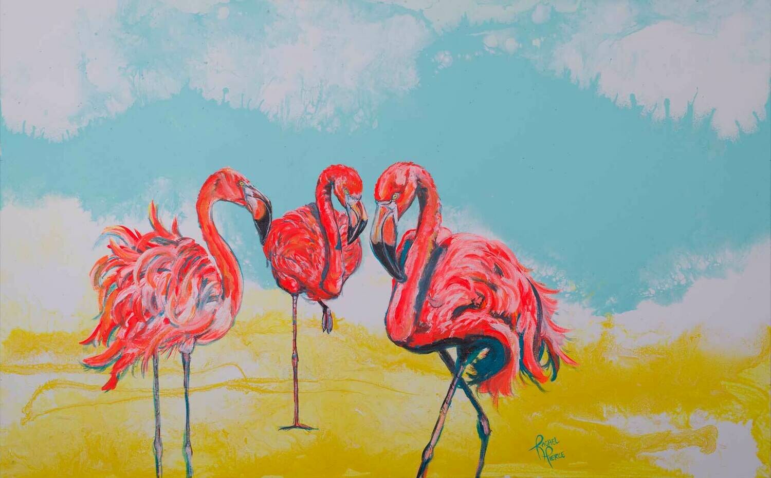 Bright Day Flamingos print