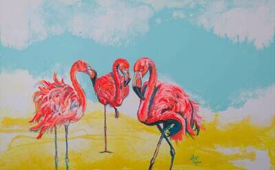 Bright Day Flamingos print