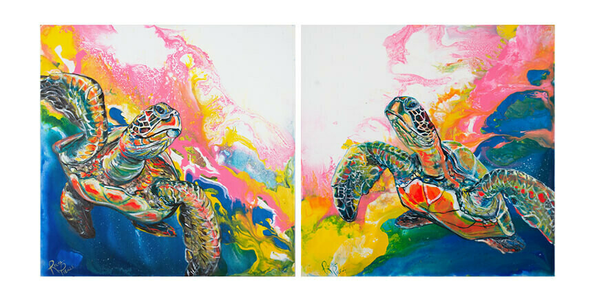 Electric Space Turtles Diptych print set