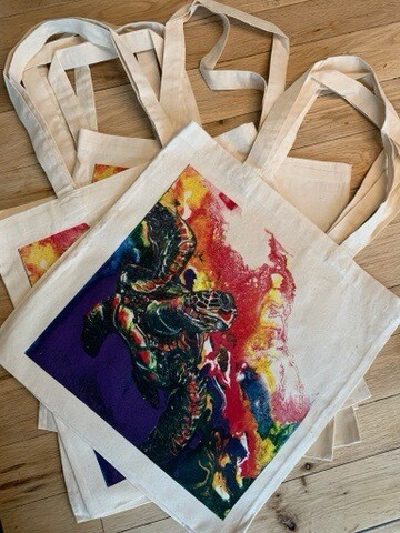 Electric Space Turtle Tote Bag