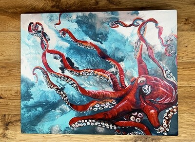 Red Octopus metal print