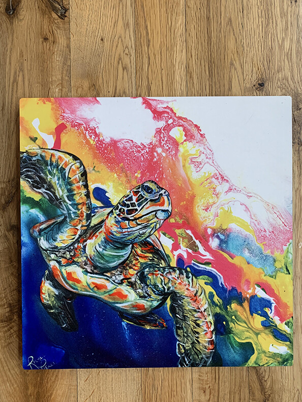 Electric Space Turtle 1 12 x 12 Metal Print