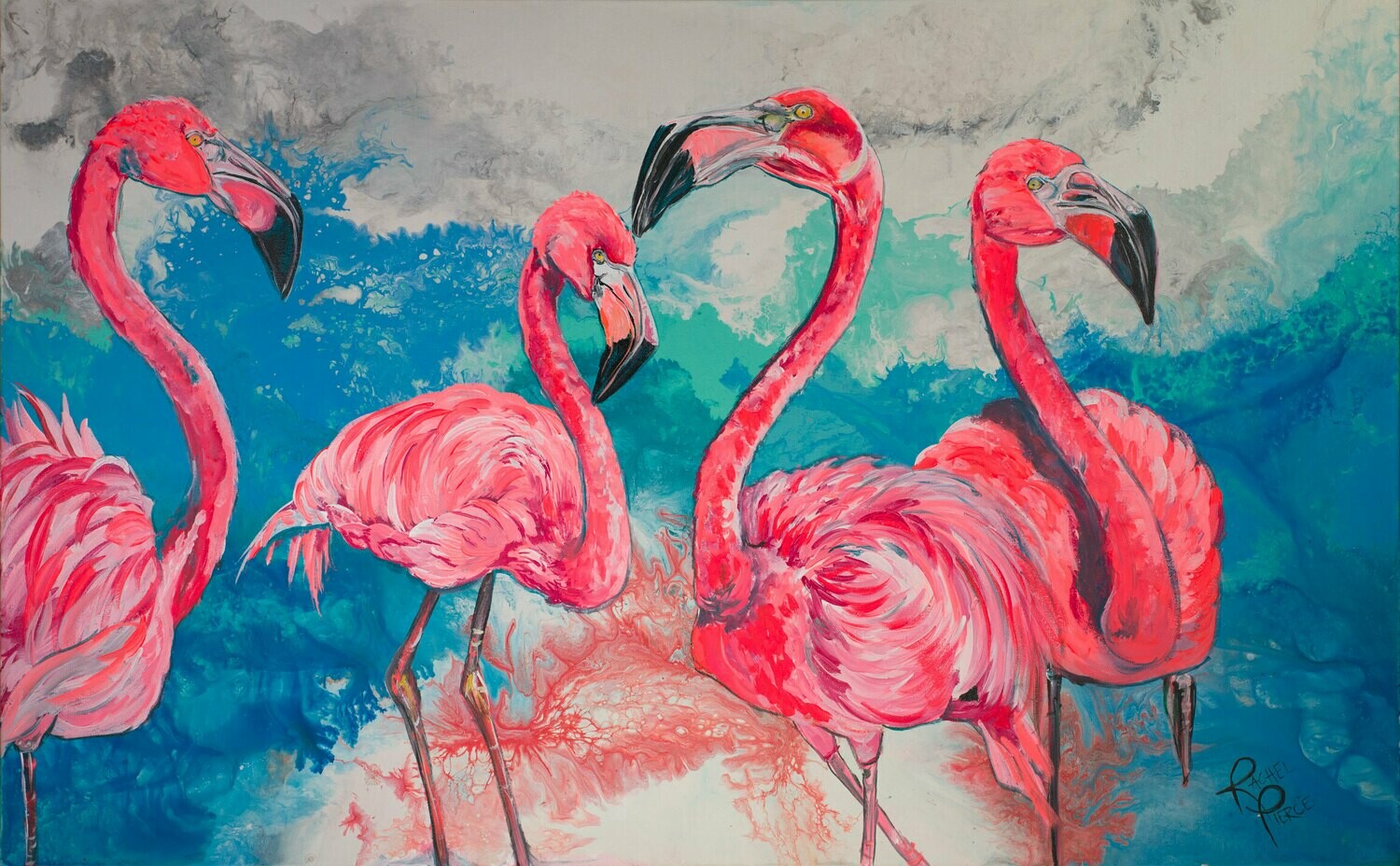 Four Flamingos on the Beach print