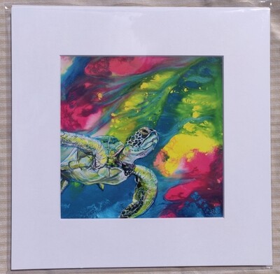 Technicolor Sea Turtle Matted Print