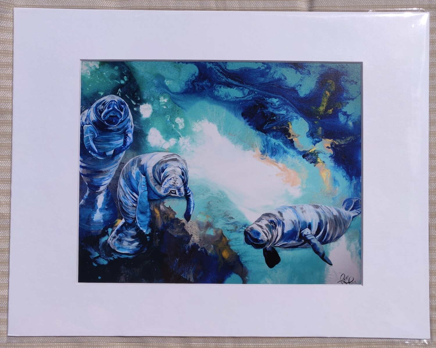 Three Manatee Matted Print