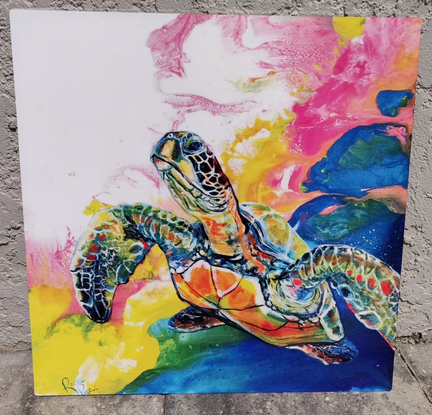 Electric Space Turtle 2 16 x 16 Metal Print