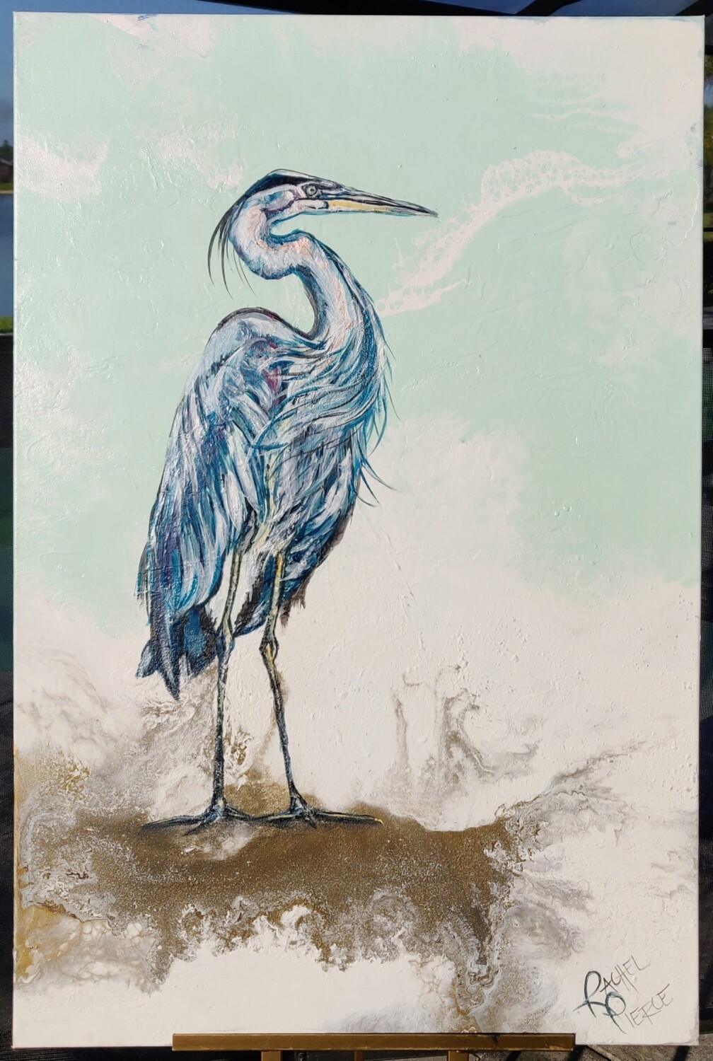 Ding Heron on the sand