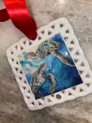 Upper Captiva Sea Turtle Square Ornament