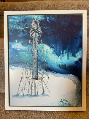 Stormy Sanibel Lighthouse Mounted Framed Print 9 x 11