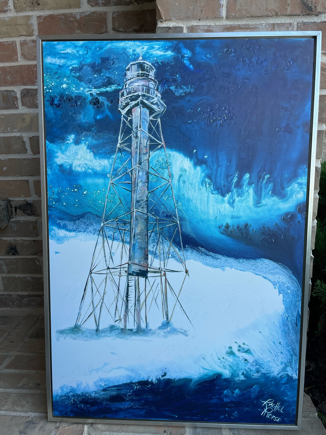 Stormy Sanibel Lighthouse Mounted Metallic Framed Print 24 x 36