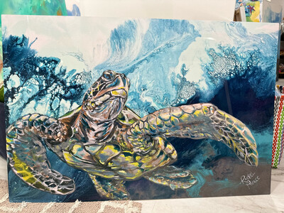 Soaring Sea Turtle Metal Print 24 x 36