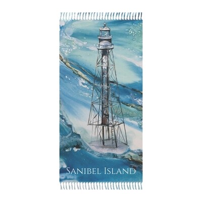 Sunny Sanibel Lighthouse Boho Beach Blanket