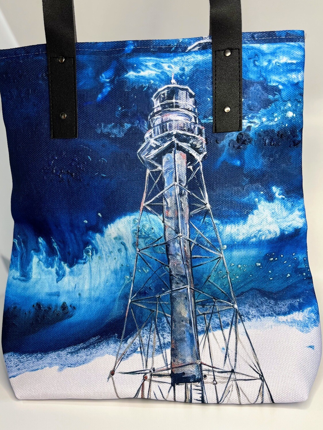 Stormy Sanibel Lighthouse Lined Tote Bag