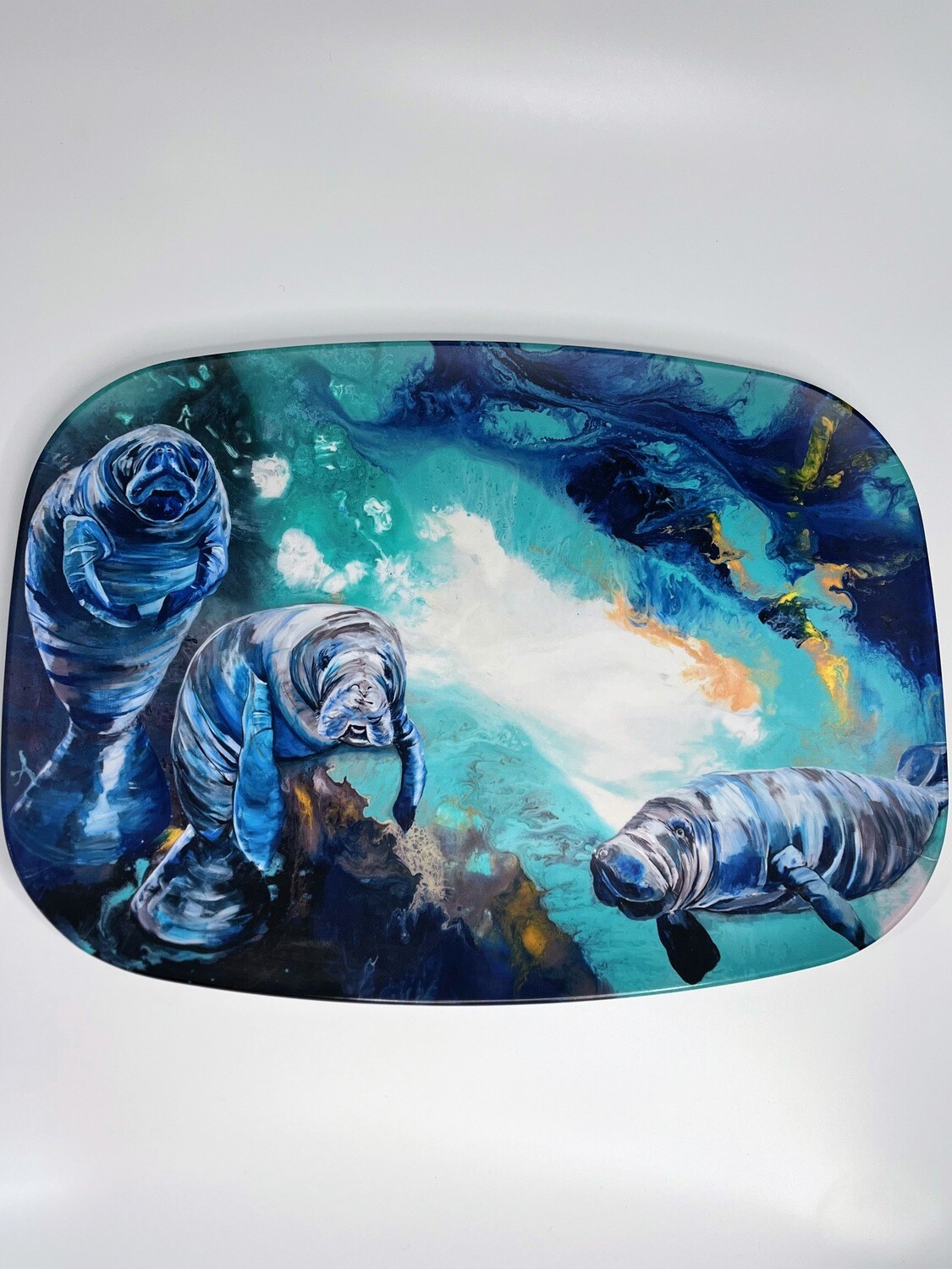 Melamine Platter in Three Manatees