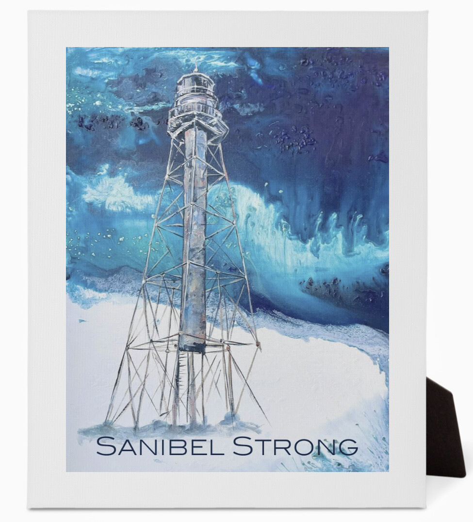 Stormy Sanibel Lighthouse &quot;Sanibel Strong&quot; Easel Back Canvas Print
