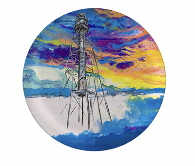 Melamine Dinner Plate with Sunrise Lighthouse