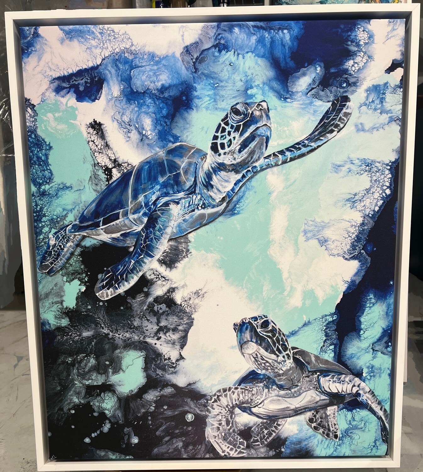 Two Turtles 26x22 Framed Canvas Print