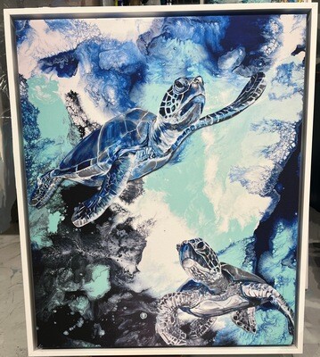 Two Turtles 26x22 Framed Canvas Print