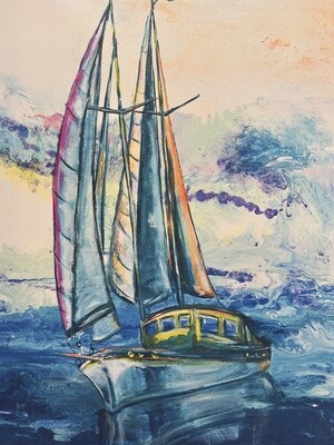 Sunset Boat 16x20 Canvas Print