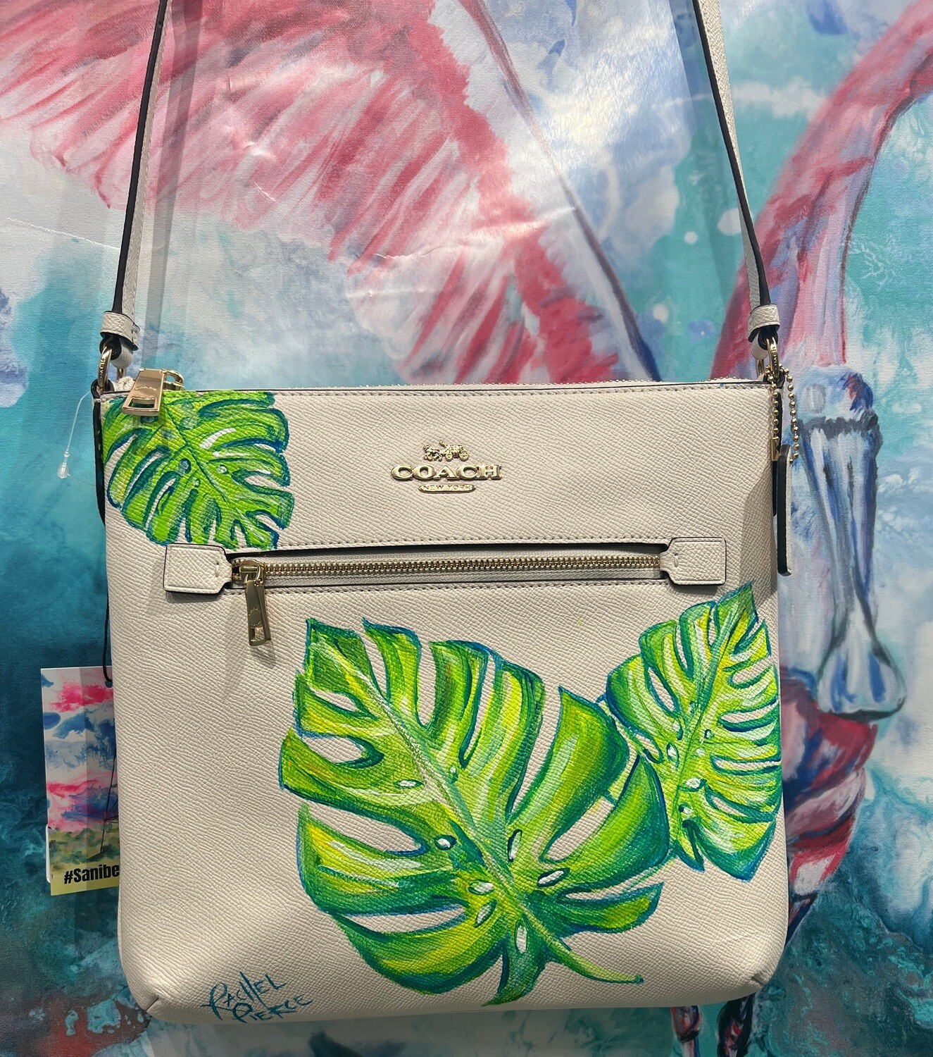 Hand Painted Palm Leaf Coach Purse