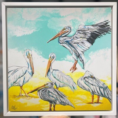 Ding Pelicans 13x13 Mounted Framed Print