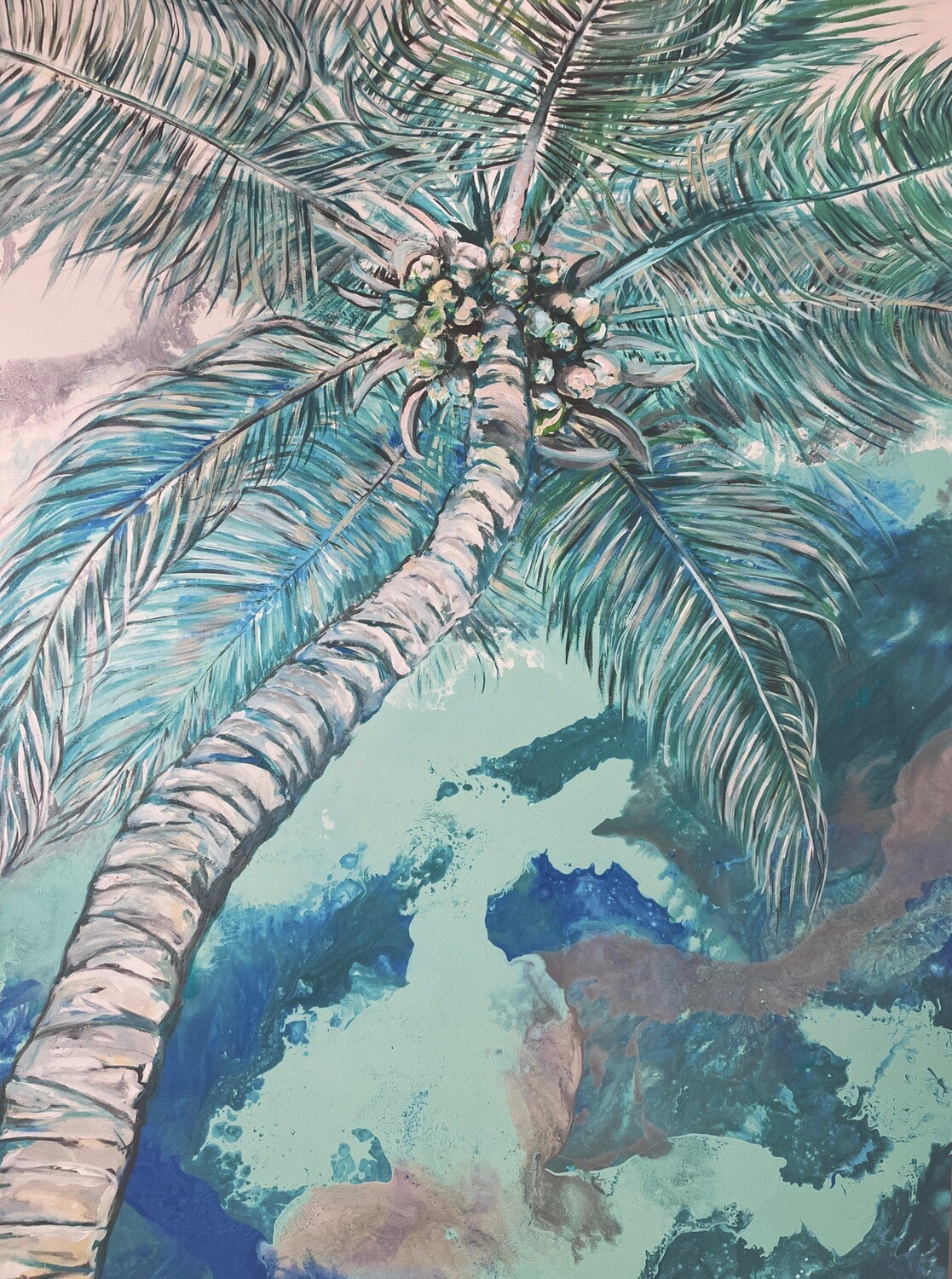 Reverse Blue Palm Mounted Framed Print 25 x 37
