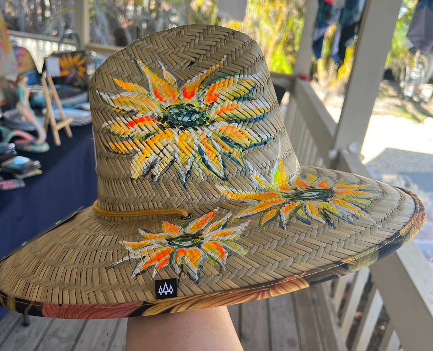 Hand Painted Hemlock Hat with Sunflowers