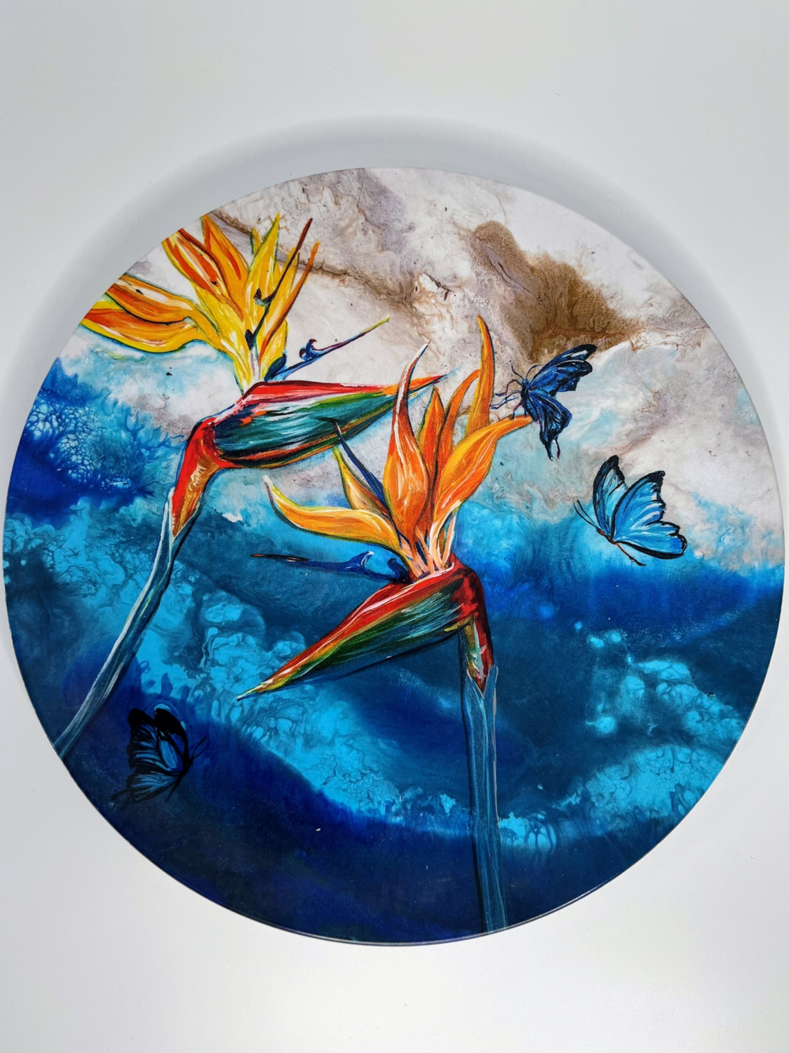 Melamine Dinner Plate with Birds of Paradise and Butterflies