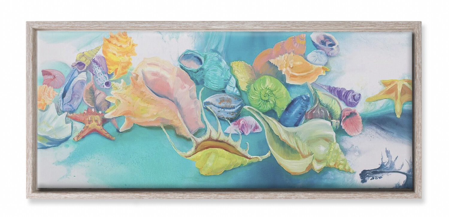 Rainbow Shells Rustic Framed Canvas Print 25.5&quot; x 11.5&quot;