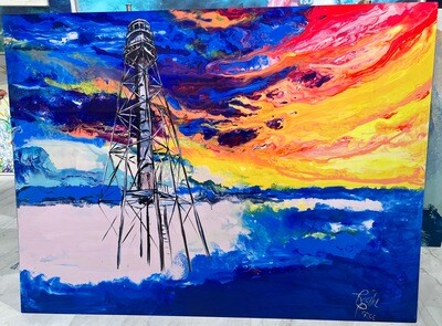 Sanibel Lighthouse Sunrise 30x40 Metal Print