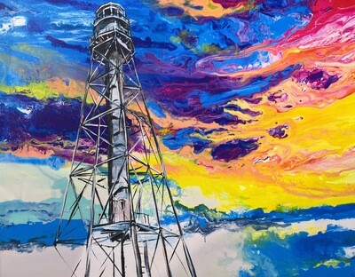 Sanibel Lighthouse Sunrise 37x37 Framed Canvas Print