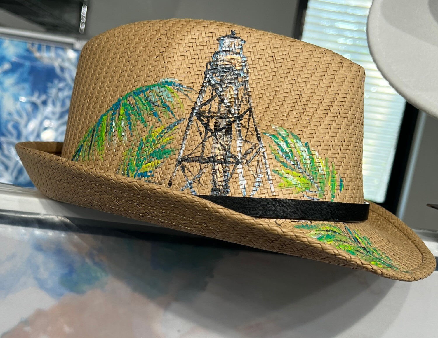 Hand Painted Lighthouse Banana Republic Fedora