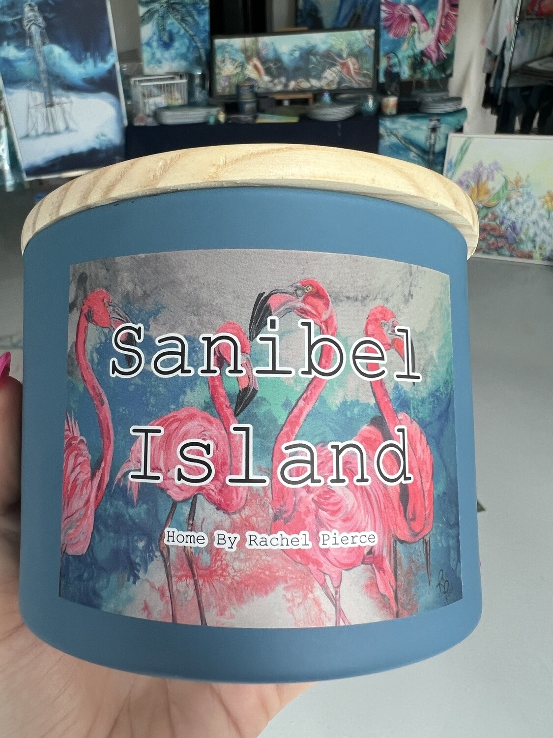 Four Flamingos on the Beach 3-Wick Candle