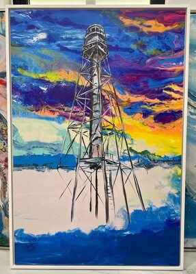 Sanibel Lighthouse Sunrise Vertical 25x37 Framed Mounted Print