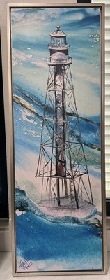 Sanibel Lighthouse Waters 13x37 Metallic Framed Mounted Print
