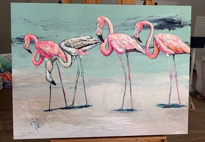 Caught on the Causeway (Flamingos) Original