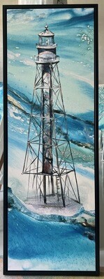 Sanibel Lighthouse Waters 13x37 Black Framed Mounted Print